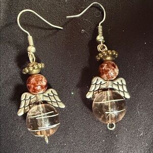 Angel Wing Silver and Brown Earrings